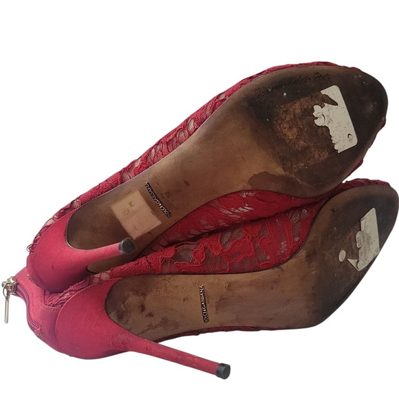 Dolce & Gabbana Red Lace Women Bootie Size 39 / 9 - Picture 6 of 7